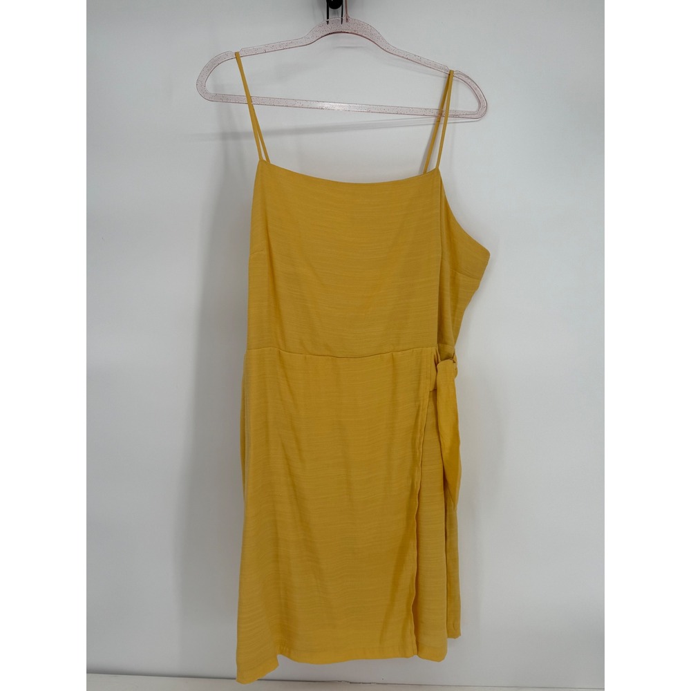 Nine West Womens Mustard Yellow Textured Faux Wrap Mini Dress Side Tie Sz‎ XXL